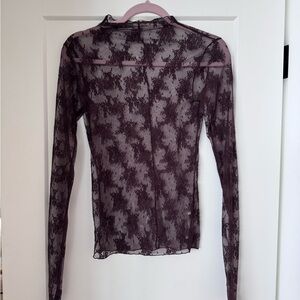 Free People Plum Sheer Lace Long-Sleeve Top